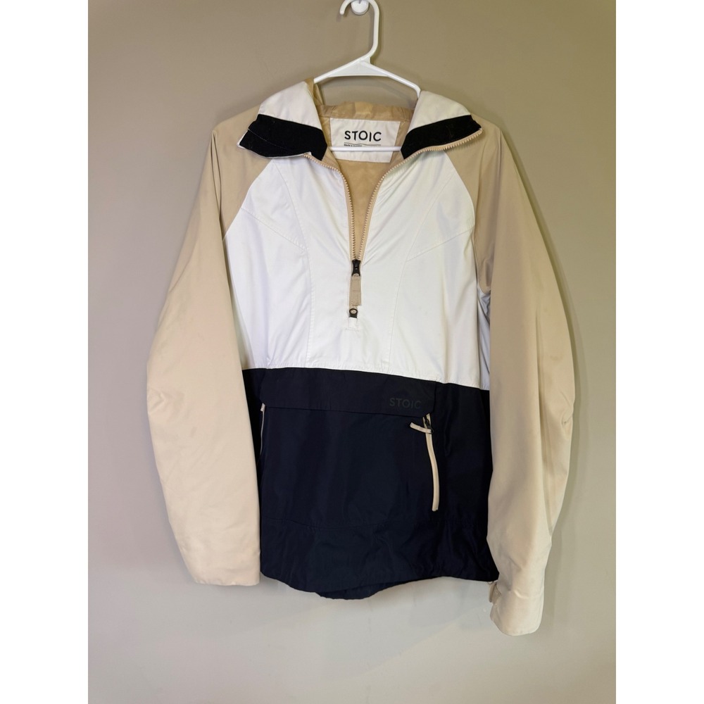 Stoic Womens Colorblock Anorak Jacket Tan White Black Quarter Zip Small